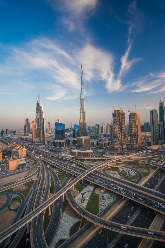 Premium Photo _ Dubai skyline in the evening